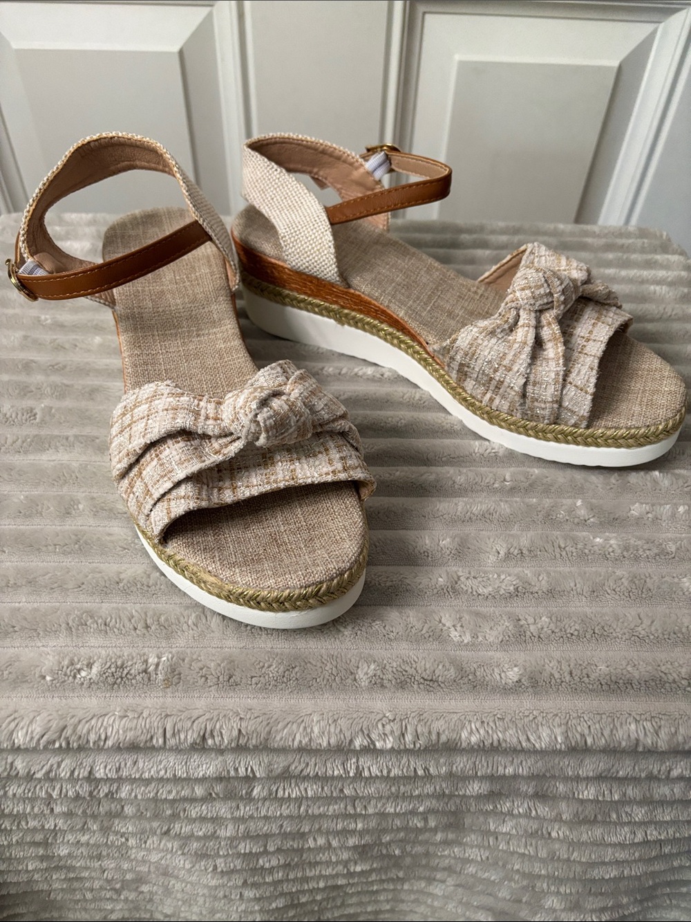 Neutral Knotted Ankle-Strap Espadrille Sandals